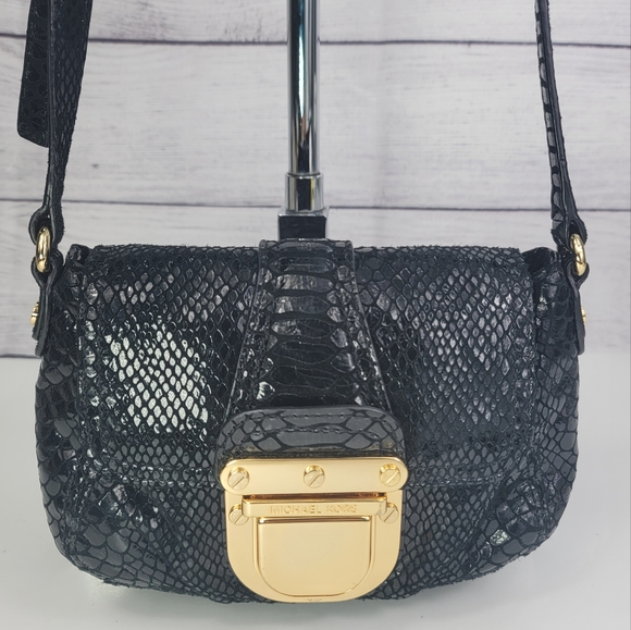 Michael Kors Charlton Black Embossed Leather Crossbody Purse